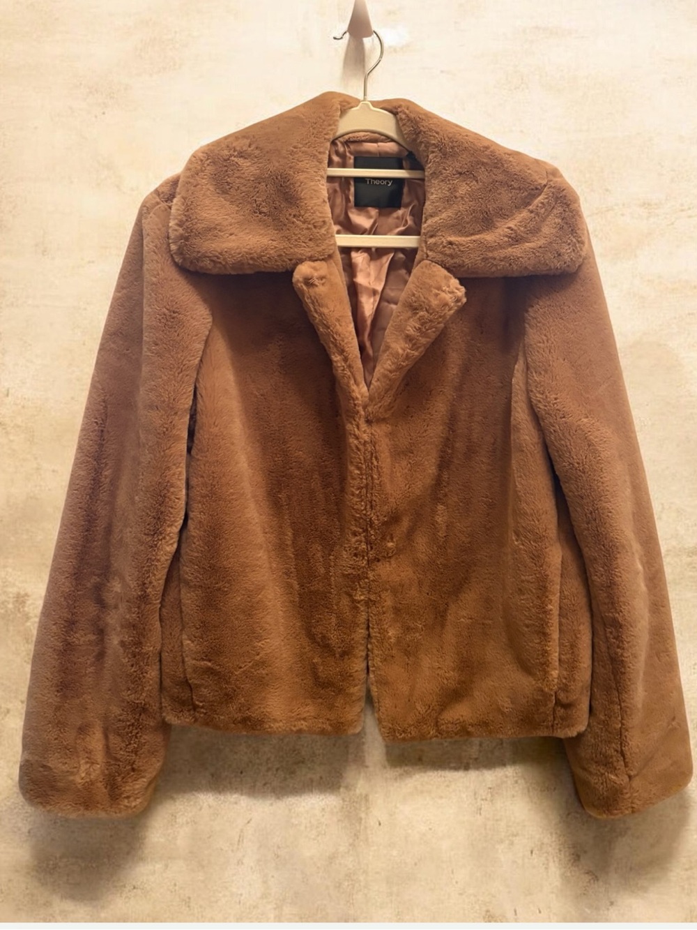 Theory Camel Faux Fur Jacket Size M